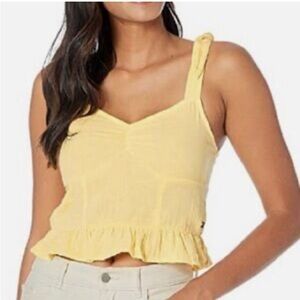 Roxy Beyond Me Yellow Ruffle Hem Cropped Women's Top Size Medium NWT